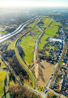 Aerial photo, Lippewiesen, reconstruction of Lippe meadows between Hamm-Lippewiesen airfield and