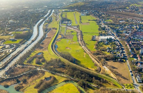 Aerial photo, Lippewiesen, reconstruction of Lippe meadows between Hamm-Lippewiesen airfield and