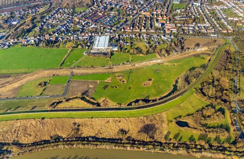 Aerial photo, Lippewiesen, reconstruction of Lippe meadows between Hamm-Lippewiesen airfield and