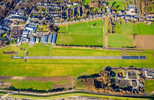 Aerial photo, Lippewiesen, reconstruction of Lippe meadows between Hamm-Lippewiesen airfield and