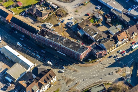 Aerial view, new construction, residential buildings Heessener Straße, corner Münsterstraße, Hamm,