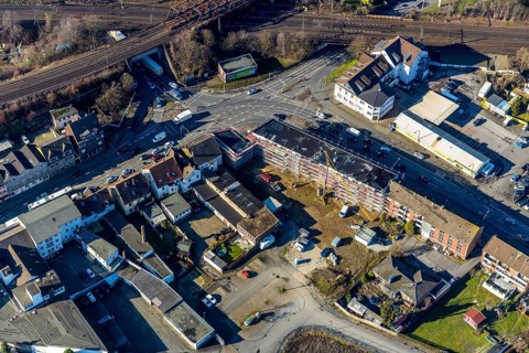 Aerial view, new construction, residential buildings Heessener Straße, corner Münsterstraße, Hamm,