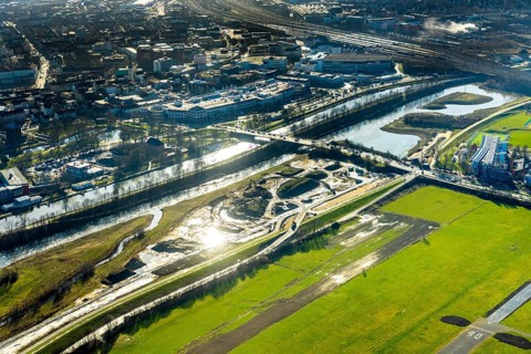 Aerial photo, Lippewiesen, reconstruction of Lippe meadows between Hamm-Lippewiesen airfield and