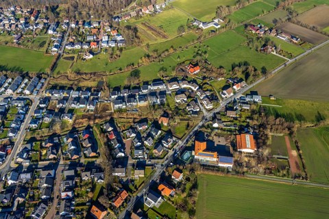 Aerial view, local view Braam-Ostwennemar, development area Im Grünen Winkel, primary school Im