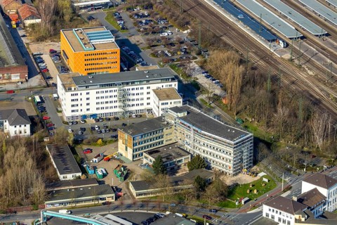 Aerial view, renovation, remodelling work Unionstraße 1, corner Wilhelmstraße, new office building