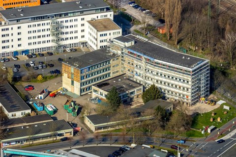 Aerial view, renovation, remodelling work Unionstraße 1, corner Wilhelmstraße, new office building