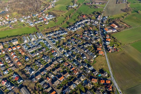 Aerial view, local view Braam-Ostwennemar, development area Im Grünen Winkel, primary school Im