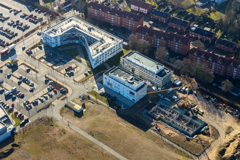 Aerial view, new development area SCI:Q Living, ParacelsusPark, Hamm-Lippstadt University,