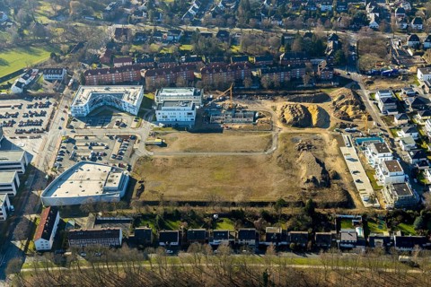 Aerial view, new development area SCI:Q Living, ParacelsusPark, Hamm-Lippstadt University,