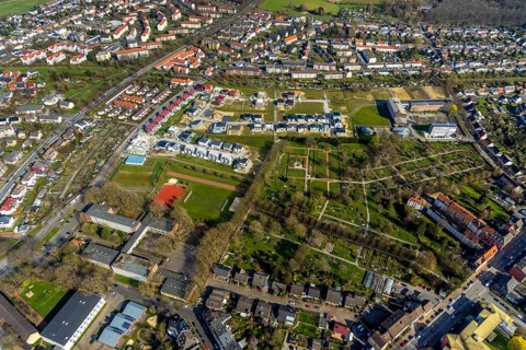 Aerial view, housing estate development area Auf dem Beisenkamp, Eschenallee, Beisenkamp Gymnasium