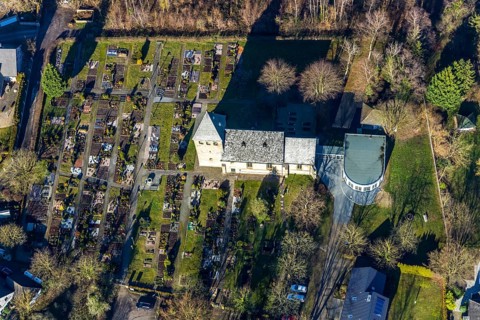 Aerial view, Uentrop village church, Uentrop, Hamm, Ruhr area, North Rhine-Westphalia, Germany, An