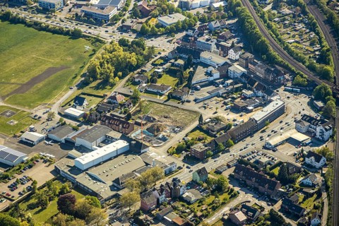 Aerial view, construction area Seeburger Straße and new building Münsterstraße, Heessener Straße,