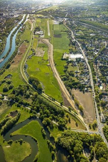 Hamm-Lippewiesen airfield EDLH, runway markings, Lippe reconstruction, Lippe river, Hamm, Ruhr