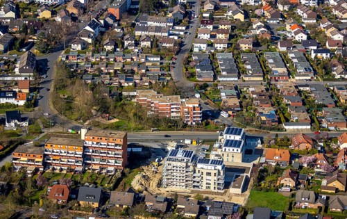 Aerial view, new construction project Augenweide, condominiums and penthouses, Grenzweg,