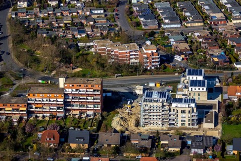 Aerial view, new construction project Augenweide, condominiums and penthouses, Grenzweg,