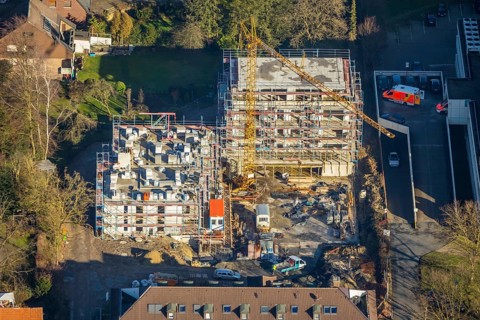 Aerial view, St. Josef Hospital, new building, construction company Heckmann, former kindergarten,