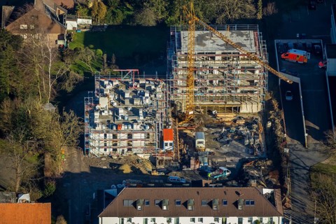 Aerial view, St. Josef Hospital, new building, construction company Heckmann, former kindergarten,