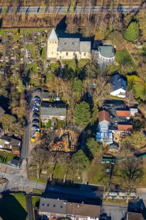 Aerial view, Uentrop village church, Uentrop, Hamm, Ruhr area, North Rhine-Westphalia, Germany, An
