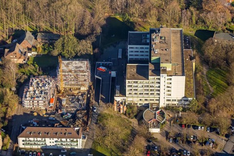 Aerial view, St. Josef Hospital, new building, construction company Heckmann, former kindergarten,