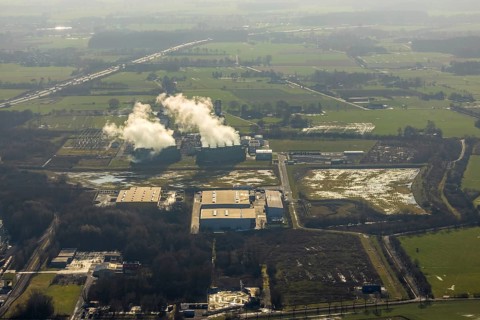 Aerial view, Trianel Gaskraftwerk Hamm GmbH & Co. KG, planned nature reserve between Trianel and