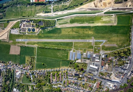 Hamm-Lippewiesen airfield EDLH, runway markings, Lippe reconstruction, Lippe river, Hamm, Ruhr