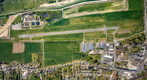 Hamm-Lippewiesen airfield EDLH, runway markings, Lippe reconstruction, Lippe river, Hamm, Ruhr