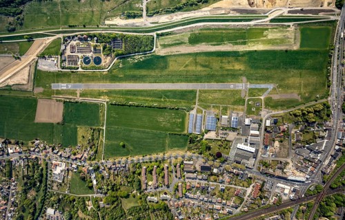 Hamm-Lippewiesen airfield EDLH, runway markings, Lippe reconstruction, Lippe river, Hamm, Ruhr