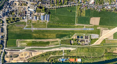 Hamm-Lippewiesen airfield EDLH, runway markings, Lippe reconstruction, Lippe river, Hamm, Ruhr