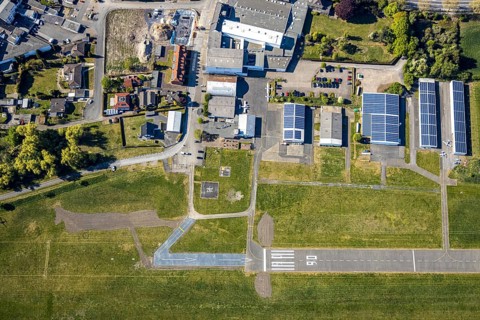 Hamm-Lippewiesen airfield EDLH, runway markings, Lippe reconstruction, Lippe river, Hamm, Ruhr