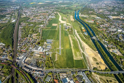 Hamm-Lippewiesen airfield EDLH, runway markings, Lippe reconstruction, Lippe river, Hamm, Ruhr