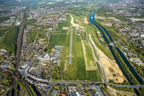 Hamm-Lippewiesen airfield EDLH, runway markings, Lippe reconstruction, Lippe river, Hamm, Ruhr