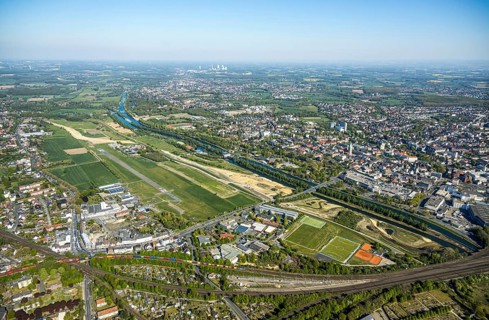 Hamm-Lippewiesen airfield EDLH, runway markings, Lippe reconstruction, Lippe river, Hamm, Ruhr