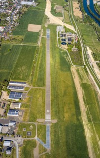 Aerial photo, Hamm-Lippewiesen airfield EDLH, runway markings, Lippe reconstruction, Lippe river,
