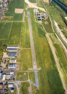 Aerial photo, Hamm-Lippewiesen airfield EDLH, runway markings, Lippe reconstruction, Lippe river,