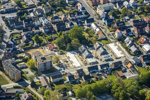 Aerial view, Hamm-Westen, building area Auf der Geist, semi-detached houses, Hamm, Ruhr area, North