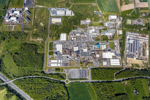 Aerial view, Uentrop DuPont plant, overview of the Dupont chemical plant, plastics plant,