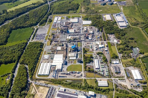 Aerial view, Uentrop DuPont plant, overview of the Dupont chemical plant, plastics plant,