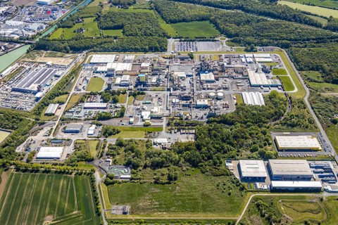 Aerial view, Uentrop DuPont plant, overview of the Dupont chemical plant, plastics plant,