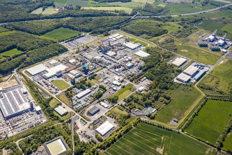 Aerial view, Uentrop DuPont plant, overview of the Dupont chemical plant, plastics plant,