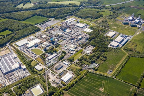 Aerial view, Uentrop DuPont plant, overview of the Dupont chemical plant, plastics plant,
