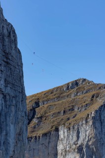 Tour d'Aï and Tour de Mayen with tightrope artist, Leysin, Vaud, Switzerland
