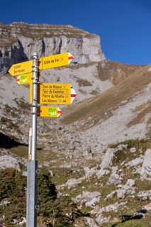 Hiking trail sign, Siedlung Aï, Leysin, Vaud, Switzerland