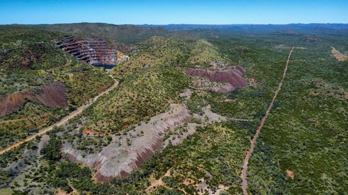 An abandoned uranium mine in the Australian vastness, photograped with a drone