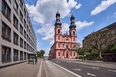 St. Peter church, double tower, onion tower, rococo style, general architecture, modern buildings,