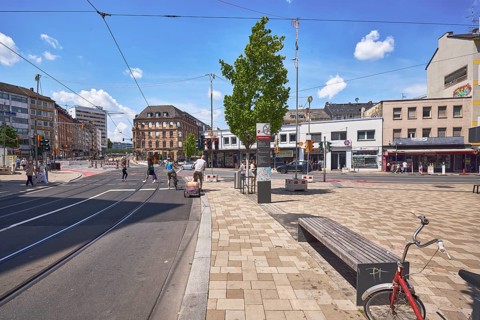 Traffic area, street, square, general architecture, commercial building, residential building, tram