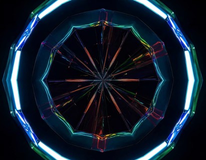 Abstract background of slightly unfocused multicolored glass lenses spinning and rotating,