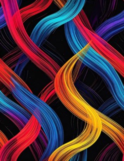 Abstract digital art featuring vibrant, intersecting neon lines creating a geometric pattern,