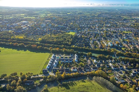 Aerial view, new development area for residential buildings Im Fuchswinkel an der