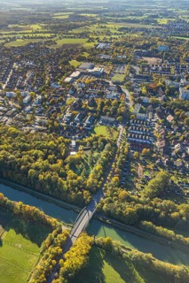 Aerial view, Werries residential area on the Datteln-Hamm Canal, Ostwennemarstraße canal bridge,