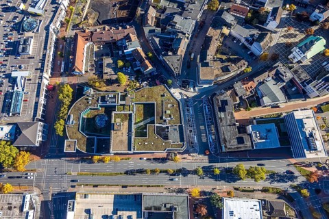 Aerial view, city gallery on Westring and construction site, Mitte, Hamm, Ruhr area, North